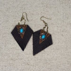 Faux Leather Feather Earrings